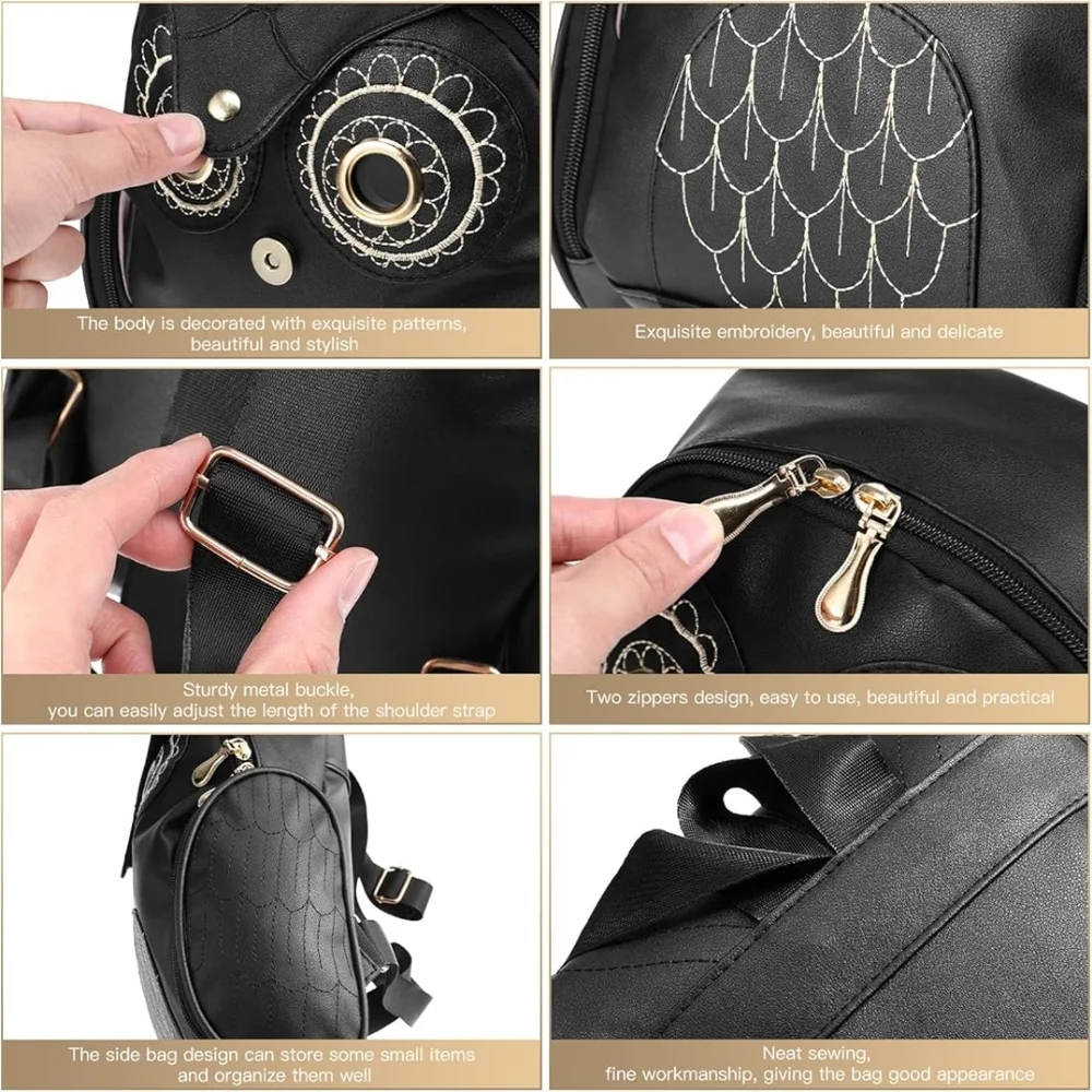 Unique Black Chic Owl Backpack  PU Leather (New) - Picture 7 of 7